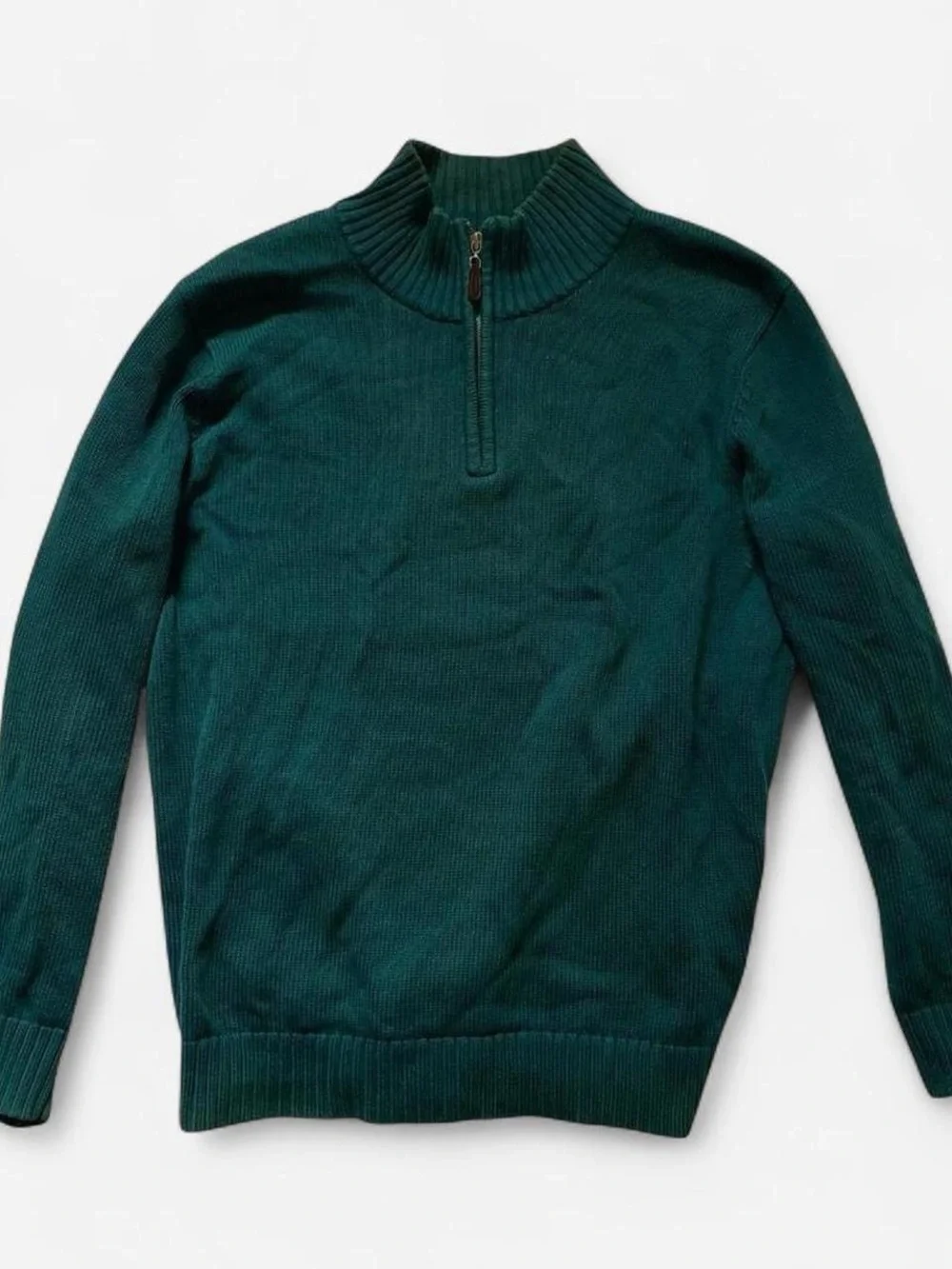 L.L.Bean Half Zip Green‎ Sweater Large Sweatshirt Knit Turtleneck 100% Cotton